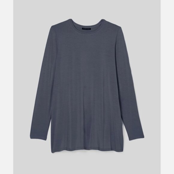 Eileen Fisher Ocean Blue Fine Jersey Crew Neck Long Length Top - Picture 5 of 5